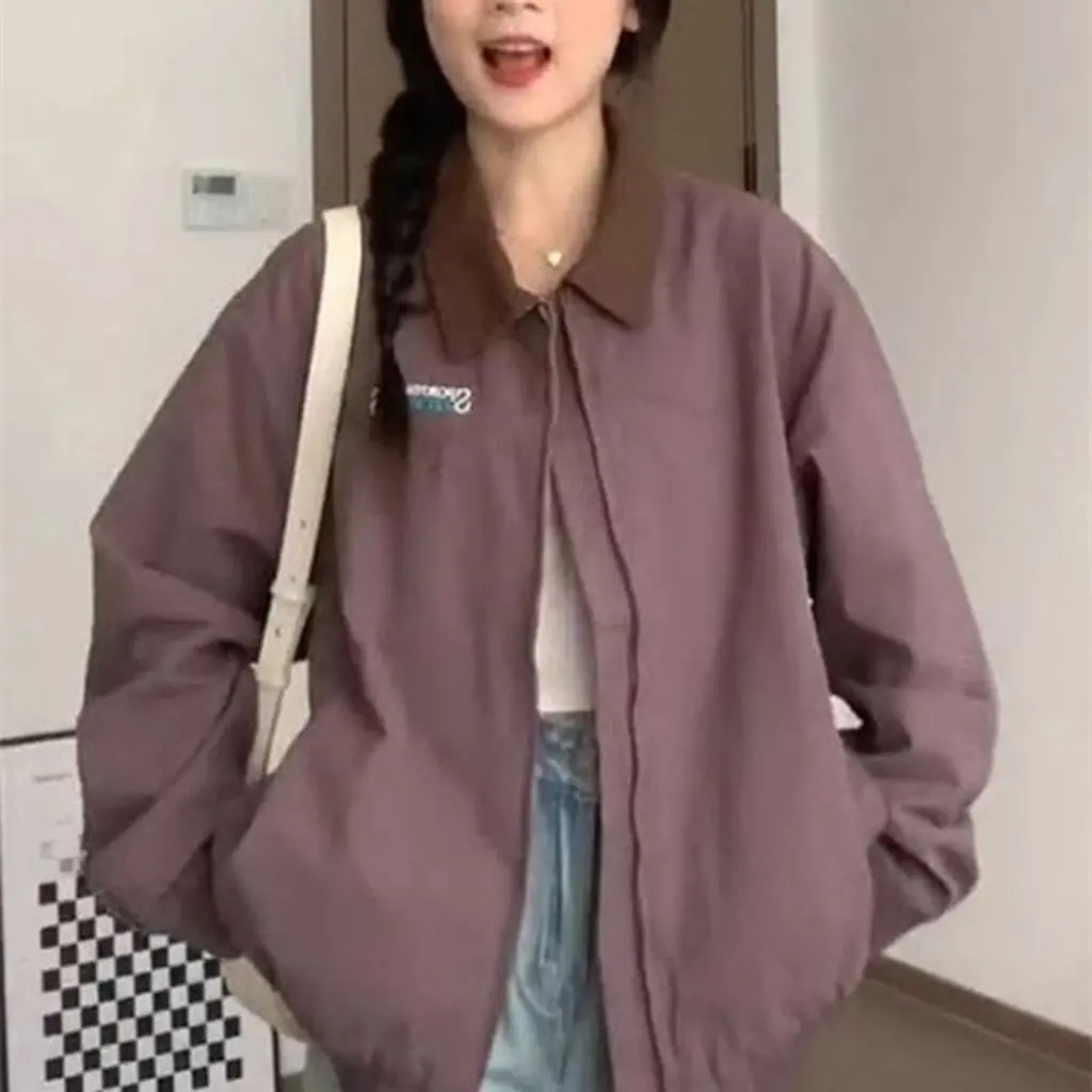 

Женское фиолетовое пальто в корейском стиле, повседневный комбинезон с лацканами, куртка, весенне-осенняя одежда, универсальный топ для внешней торговли