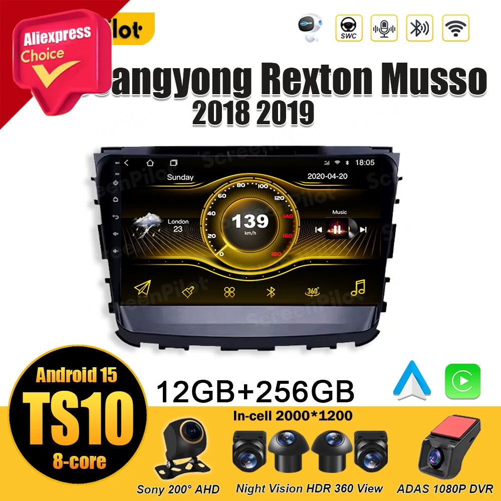 For Ssangyong Rexton Musso 2018 2019 Android 15 Car Radio Multimedia Video Player Stereo Head Unit 2 din Android Auto Bluetooth