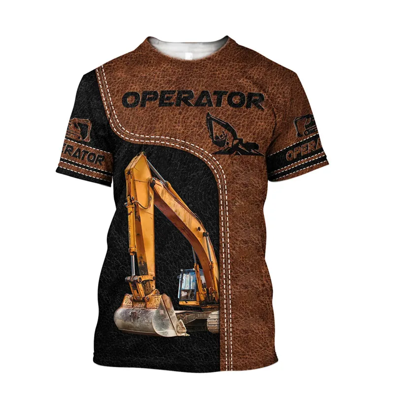 Excavating Machinery Graphic Men\'s Fashion T-shirts Short Sleeve Operator  Work Clothing T Shirt 3D Printed Streetwear Man Tops