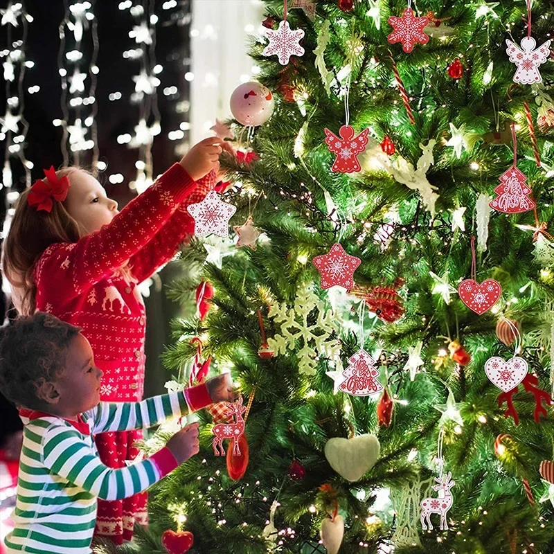 10Pcs 5cm Wooden Christmas Tree Hanging Pendants Chirstmas Ornament DIY Wooden Hanging Pendants Kids Toys Holiday Hanging Decor - Image 6