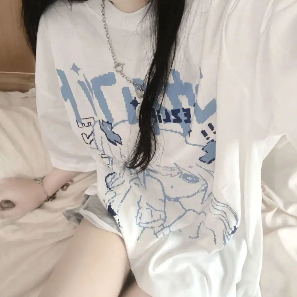 Japanese Cartoon Anime Printed Cotton Short-sleeved T-shirt for Women Harajuku Loose Half-sleeved Top Women\'s Summer Clothes