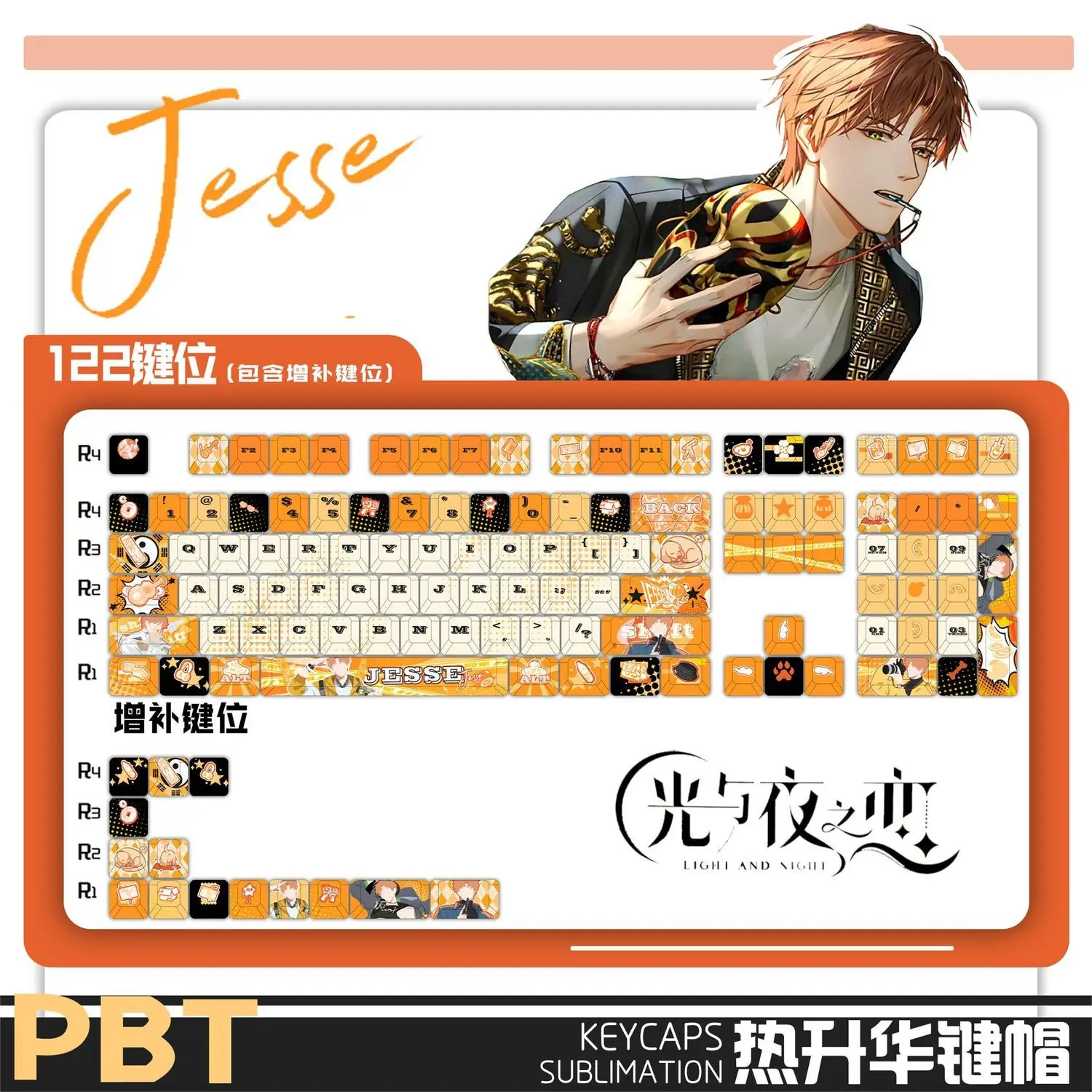 

120 Keys Light and Night Jesse Custom Keycaps Cherry PBT Transparent Key Cap for Made68 Mad68 Wooting 60 Mechanical Keyboard