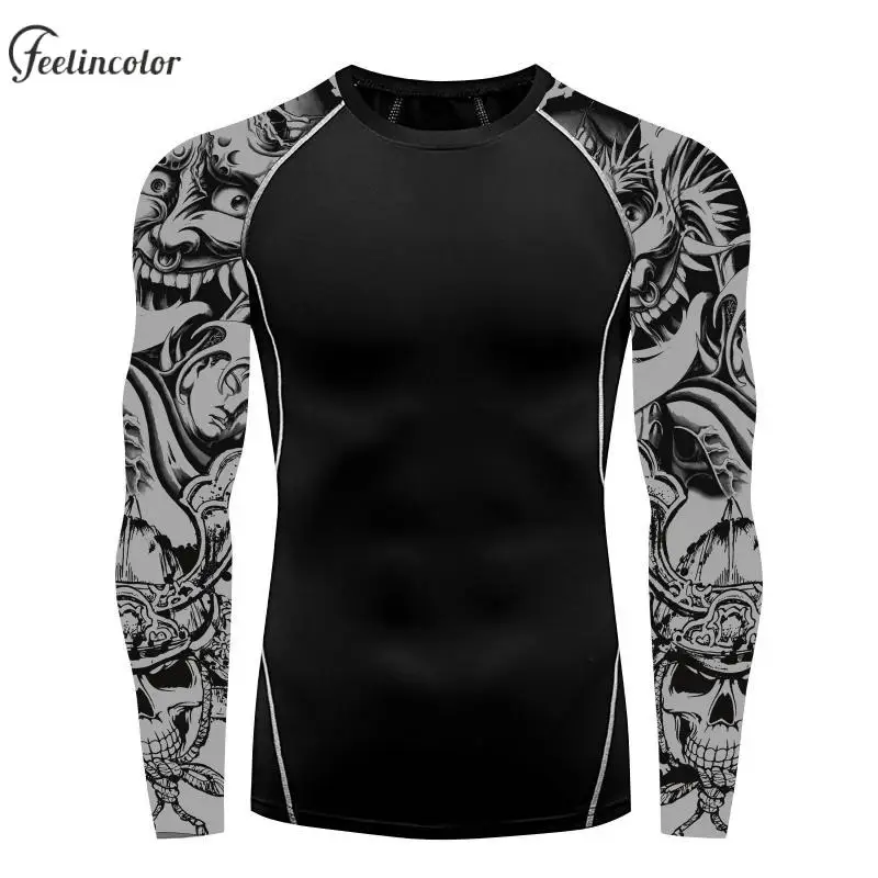 Devil Graphic Men T-Shirts Gym Compression Raglan Sleeve Tees Horror Printed Novelty Tops Gym Fitness Elastic Male Clothing