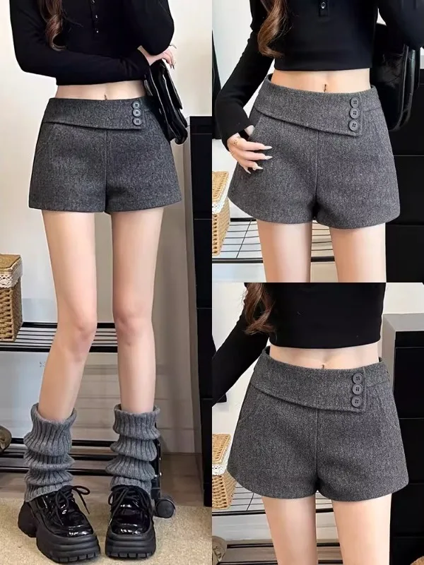 

Шерстяные брюки с высокой талией для полных женщин, корейский стиль, осень-зима, новая коллекция, женская верхняя одежда с высокой талией на пуговицах