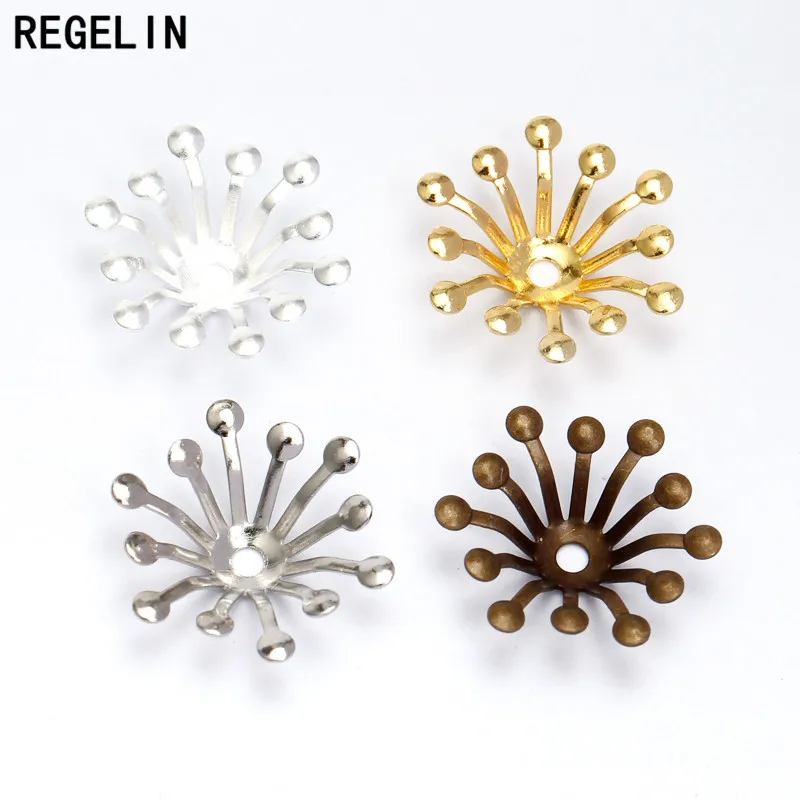 REGELIN Filigree Flowers Bead Cap Wraps Connectors Charms 100pcs/lot 13MM For Jewelry accessories Findings 4 Colors