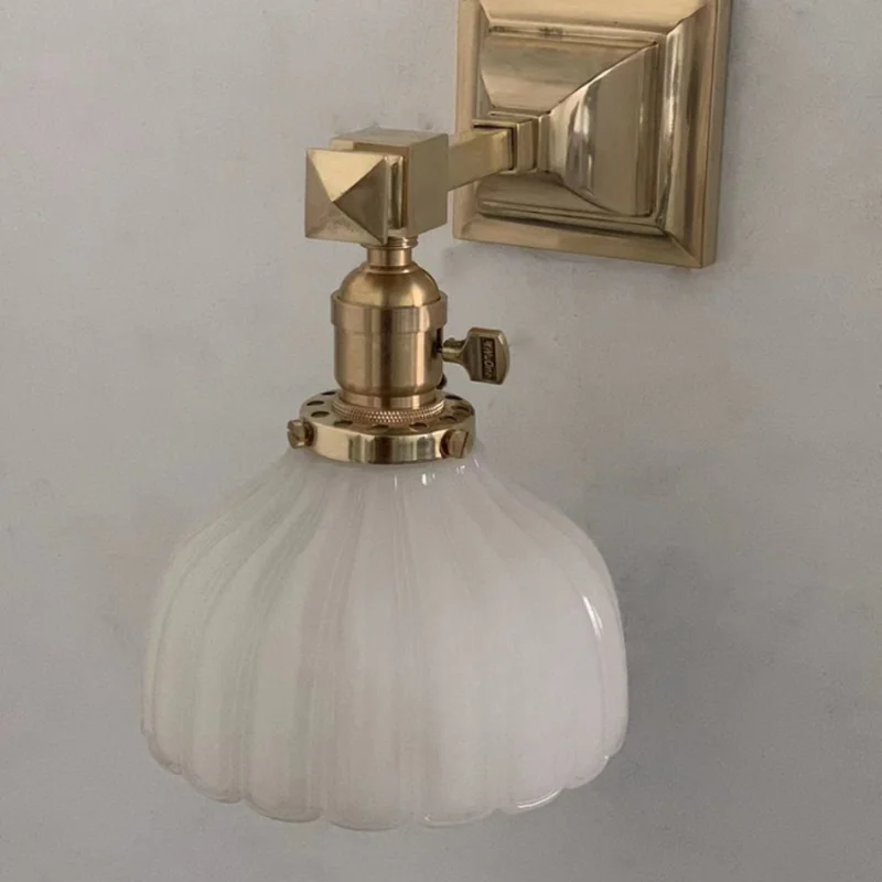 

Vintage milk white glass copper wall lamp study bedroom bedside wall lamp