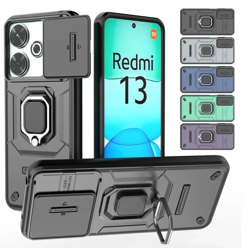 حافظة مقاومة للصدمات لـ Xiaomi Redmi ، غطاء واقي ، حلقة ، حامل مغناطيسي ، درع ، 4G ، 13c ، 5G