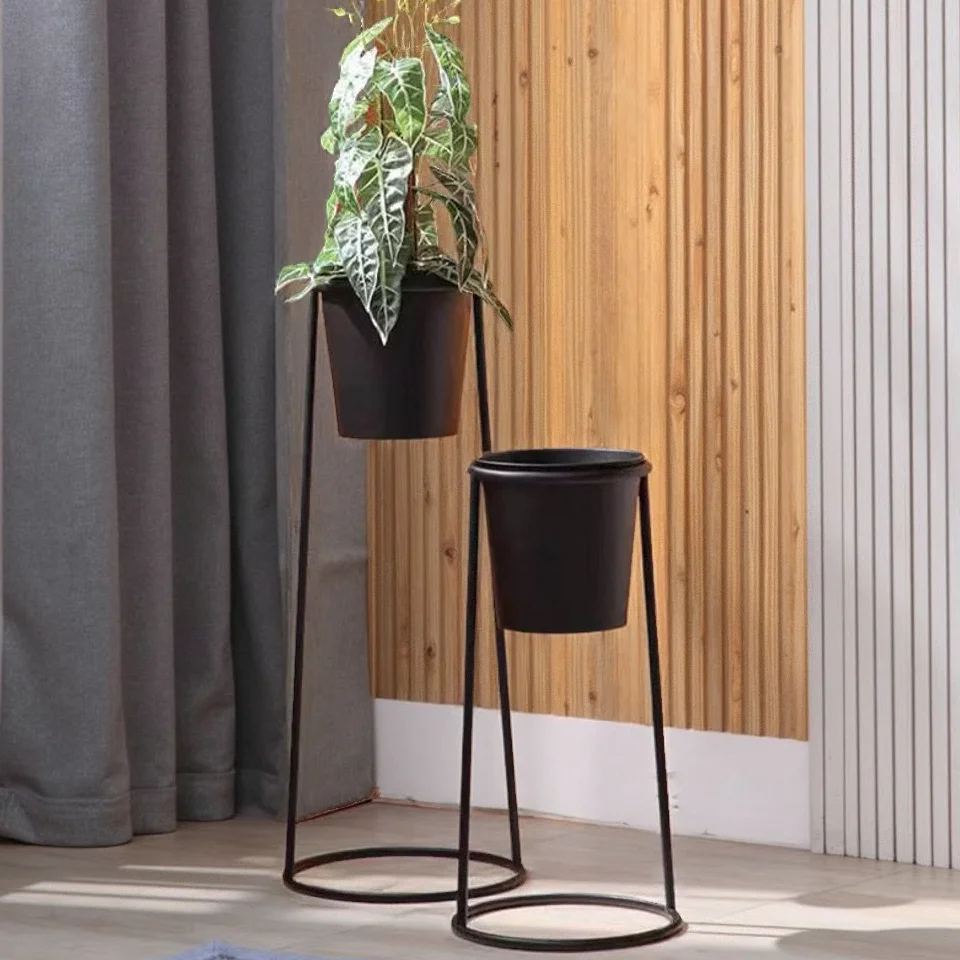 Simple color flower stand indoor living room balcony flower stand movable wrought iron flower pot rack display stand
