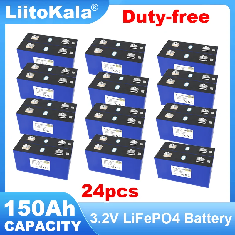 

24pcs 3.2V 150Ah LiFePO4 battery phosphate Cell DIY 4s 12v 24V Motorcycle Electric Car travel Solar inverter Batteries Duty-free