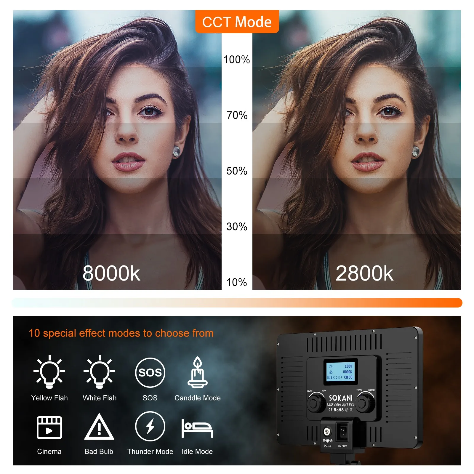 【Do Brasil】Sokani P25 LED ملء الضوء مع حامل الأسطح