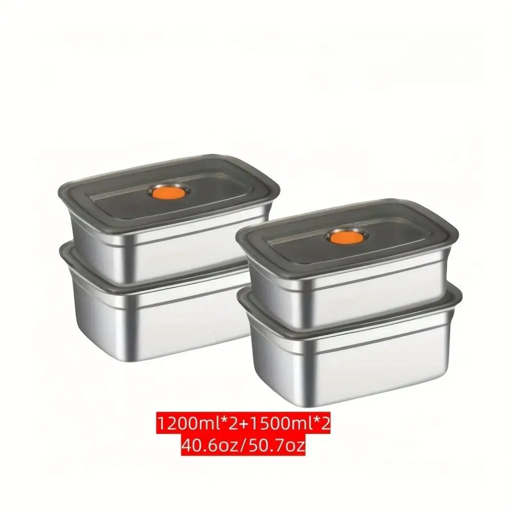 4PCS Stainless Steel Food Containers with Lids Reusable Stackable Leakproof Black Valve Lid Perfect Seal for Fruits Meat Vegetab