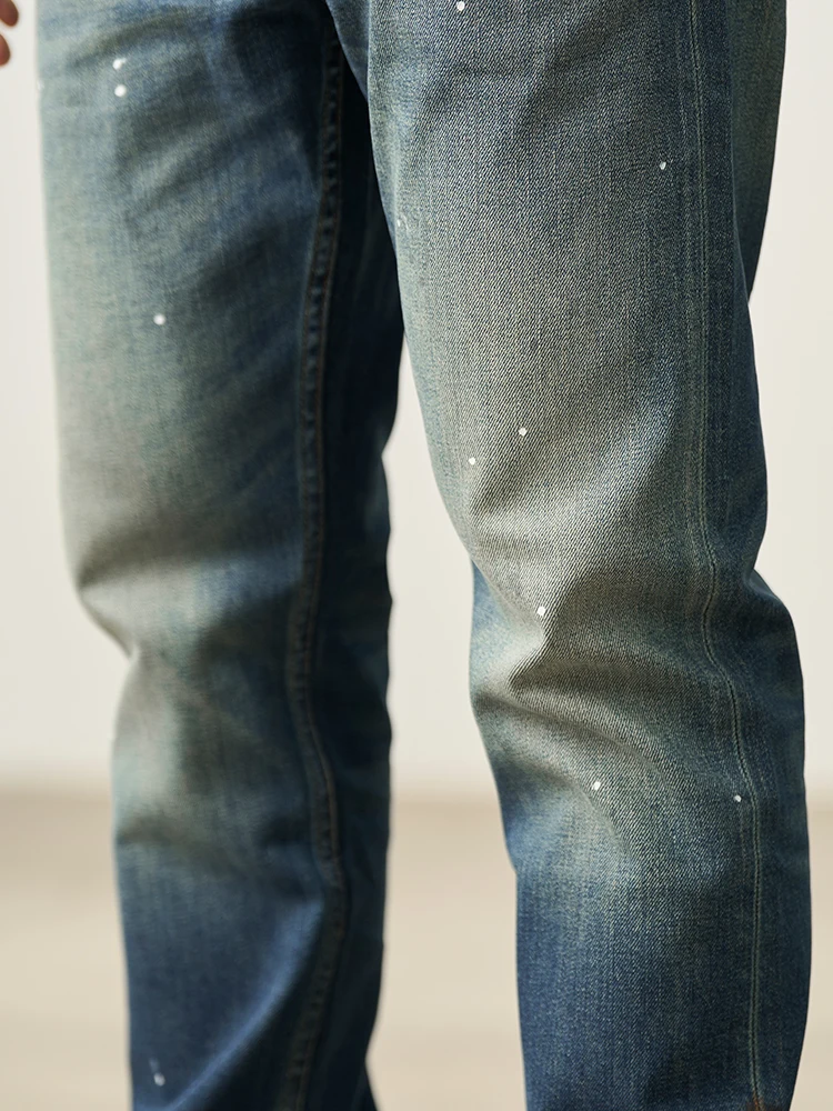 SIMWOOD High Standard 2025 Autunno Comodo Jeans affusolati Uomo 12oz Tessuto elastico Vernice Splatter Pantaloni in denim