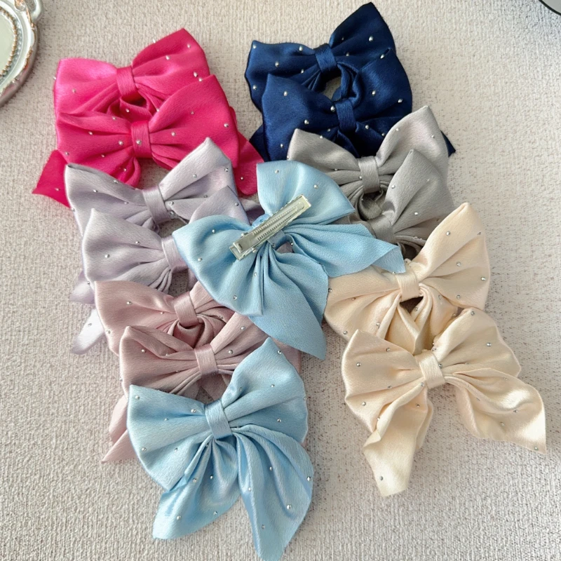 2/4Pcs New Chiffon Ribbon Hairpin Woman Girls Dots Bowknot Starry Barrette Bow Back Head Hair Clip Headwear Hair Accessories