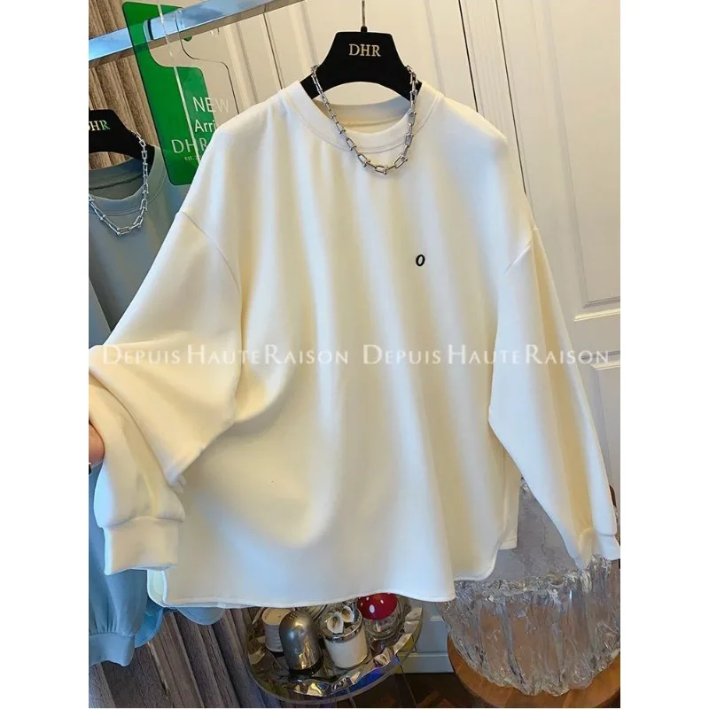 

Korean Super Nice Soft Round Neck Versatile Brushed Bottoming Top Autumn Winter Loose Commuting T-shirt