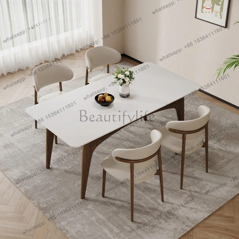 

Deli Feng pure white slate solid wood dining table modern Chinese walnut ash wood dining table