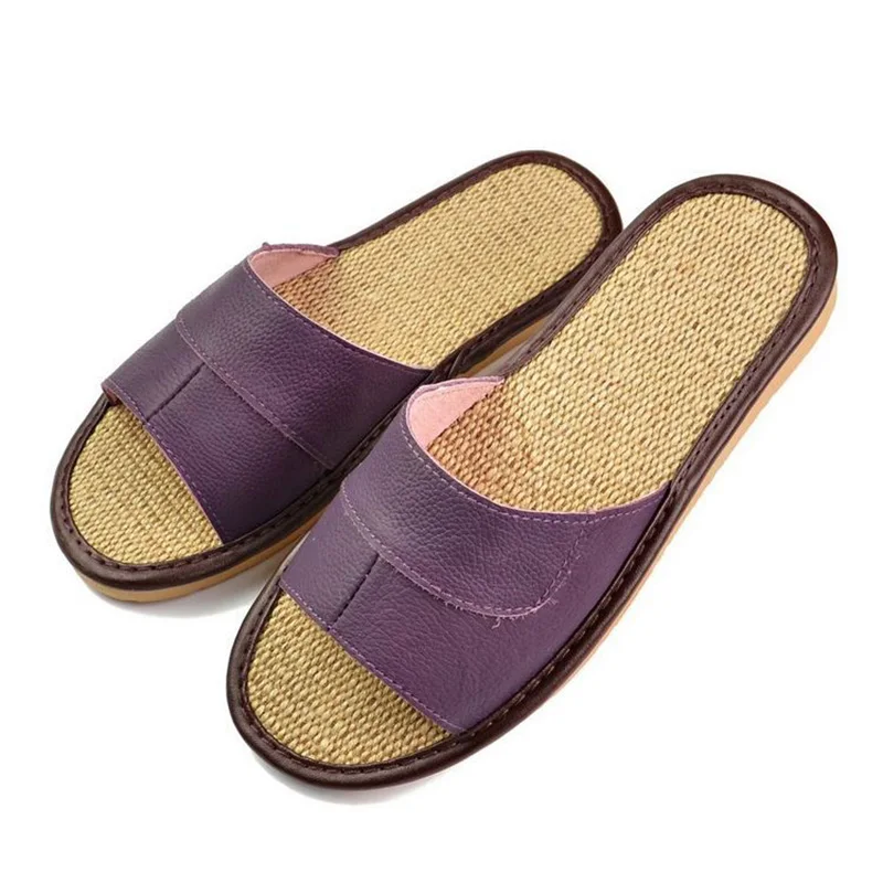 2020 Keren Hewan Kulit Sandal Musim Panas Kulit Rami Sandal untuk Pria Pantai Datar dengan Sandal Flat Kasual Slide