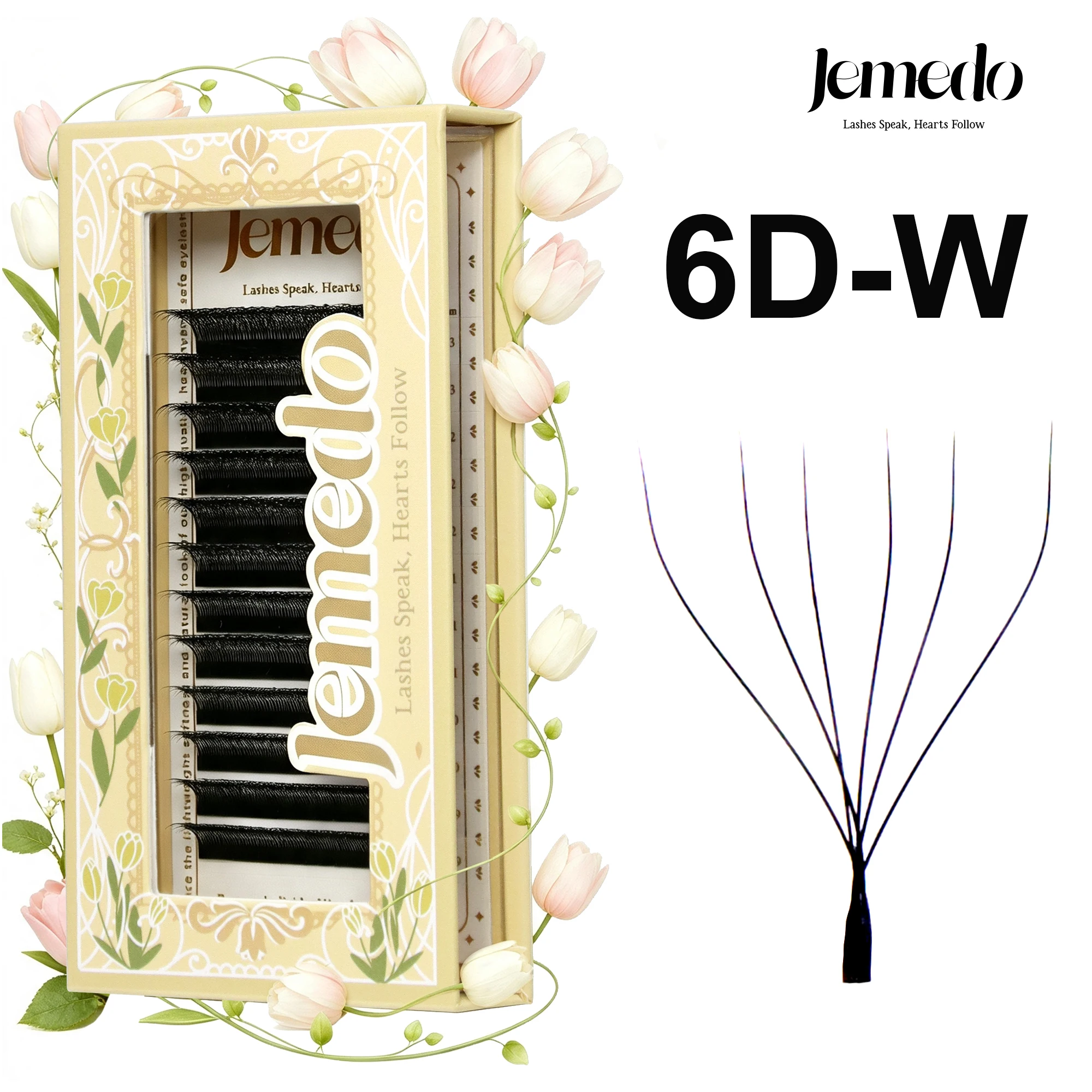 JEMEDO 6D W-Shape Eyelashes C/D/M(LU) Curl Lash Extensions 0.07mm Natural Lashes Extension Premade Volume Fans For Beauty Makeup