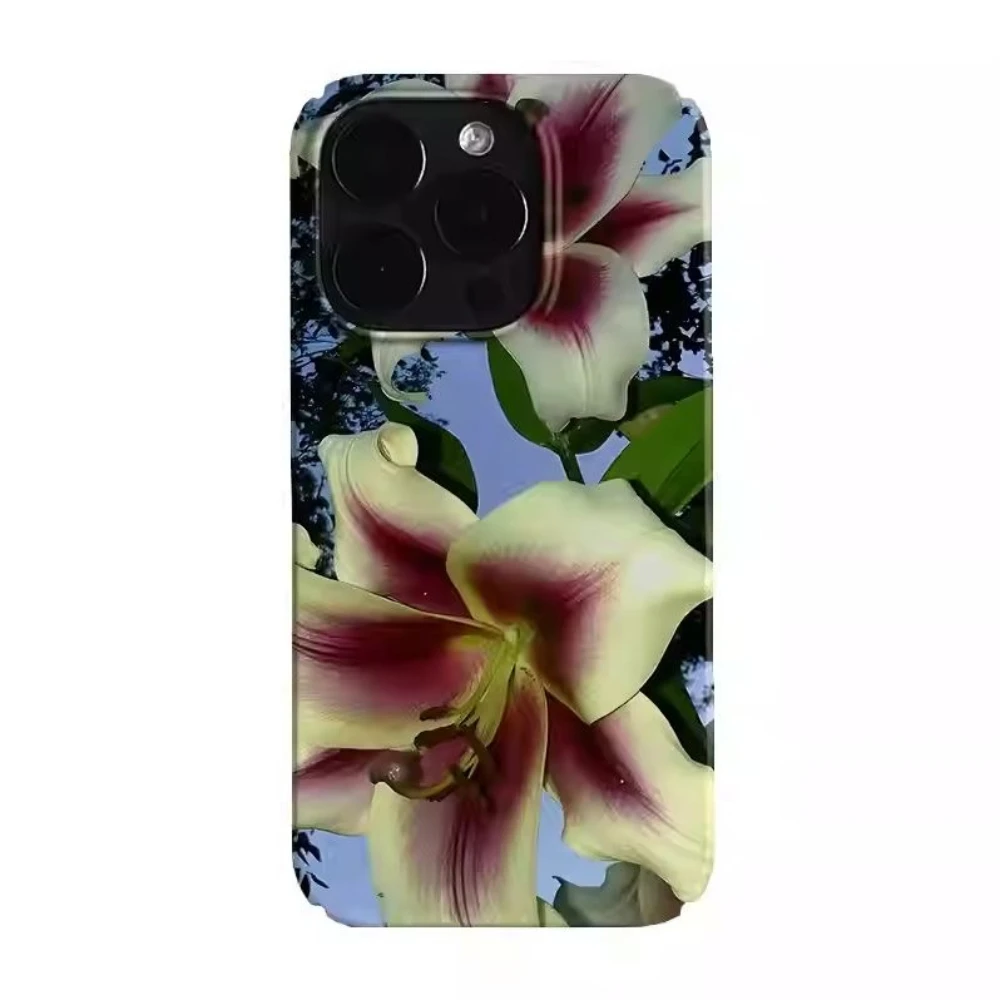 حافظة لهاتف آيفون 16 15 14 11 12 13 Pro Max Plus من زهرة الزنبق المزهرة والطبيعية