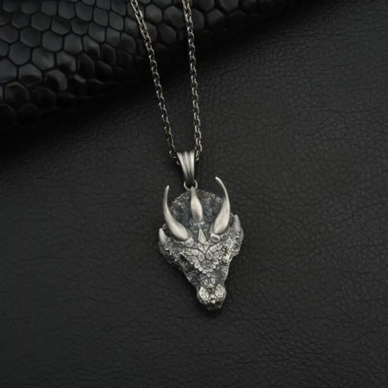 Fashionable and Domineering Triangle Dragon Head Pendant Zodiac Demon Dragon Animal Necklace Men\'s Cool Motorcycle Accessories