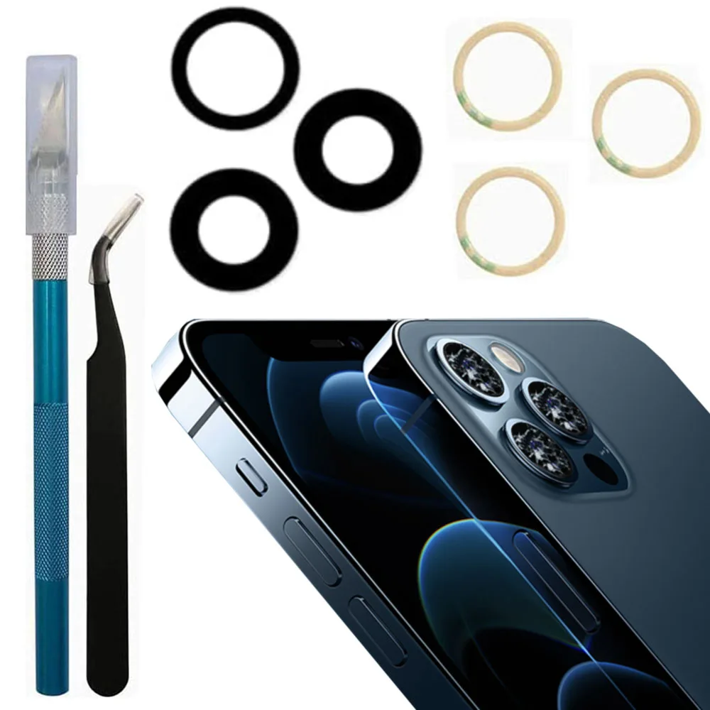 

Back Rear Camera Lens Glass Replacement With Adhesive for iPhone 11 12 13 14 15 Mini Plus Pro Max And Repair Tools Set