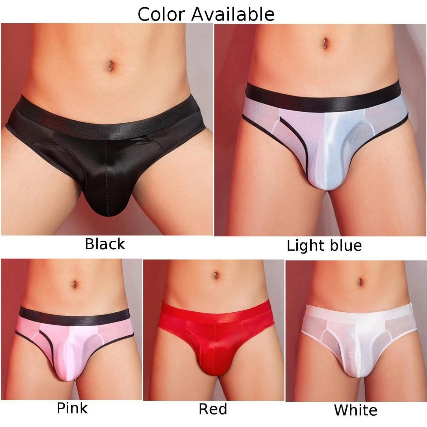 Men Sexy Briefs  Low Waist Underwear  Oil Glossy Shorts  Bulge Pouch  Polyester Fabric  Multiple Color Choices