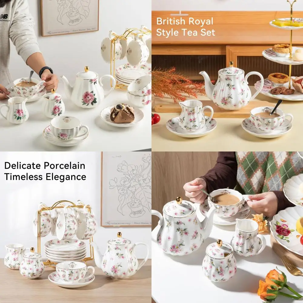 

Королевский британский фарфоровый чайный сервиз, чашки на 8 унций, обслуживание на 6 человек, с аксессуарами, идеально подходит для высокого чая, свадьбы, вечеринок (Spring Flo)