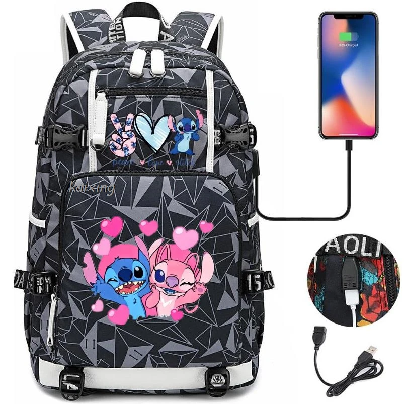 Lilo And Stitch Backpack for Teenage Kid Camouflage USB Charging Backpack Student School Bag Children Best Birthday Gift Mochila