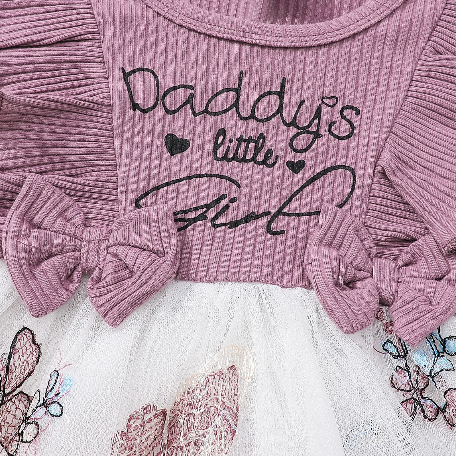 PatPat Baby Dress Baby Girl Clothes New Born Infant Party Dresses Newborn Rib Knit Bowknot Butterfly Embroidered Mesh Set