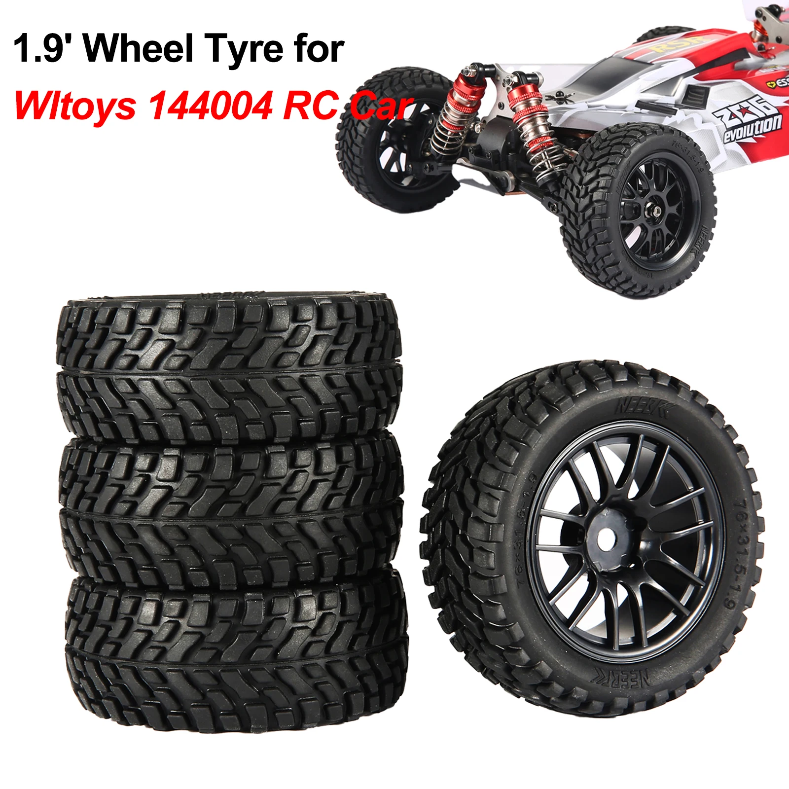 1.9 inch 75mm Off Road Buggy Tires Wheel 12mm Hex Hubs Rubber for 1/14 1/16 1/10 RC Car Wltoys 144001 Scx10 Traxxas Trx-4 Tamiya