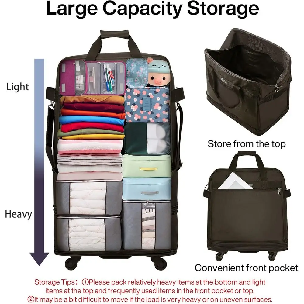 Expandable Collapsible Suitcase with Wheels for Travel - Lightweight, Foldable, Coffee Color