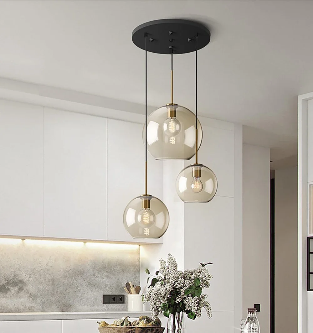 Modern hanging loft Glass lustre Pendant Light Nordic industrial decor Lights Fixtures E27/E26 for Kitchen Restaurant Lamp