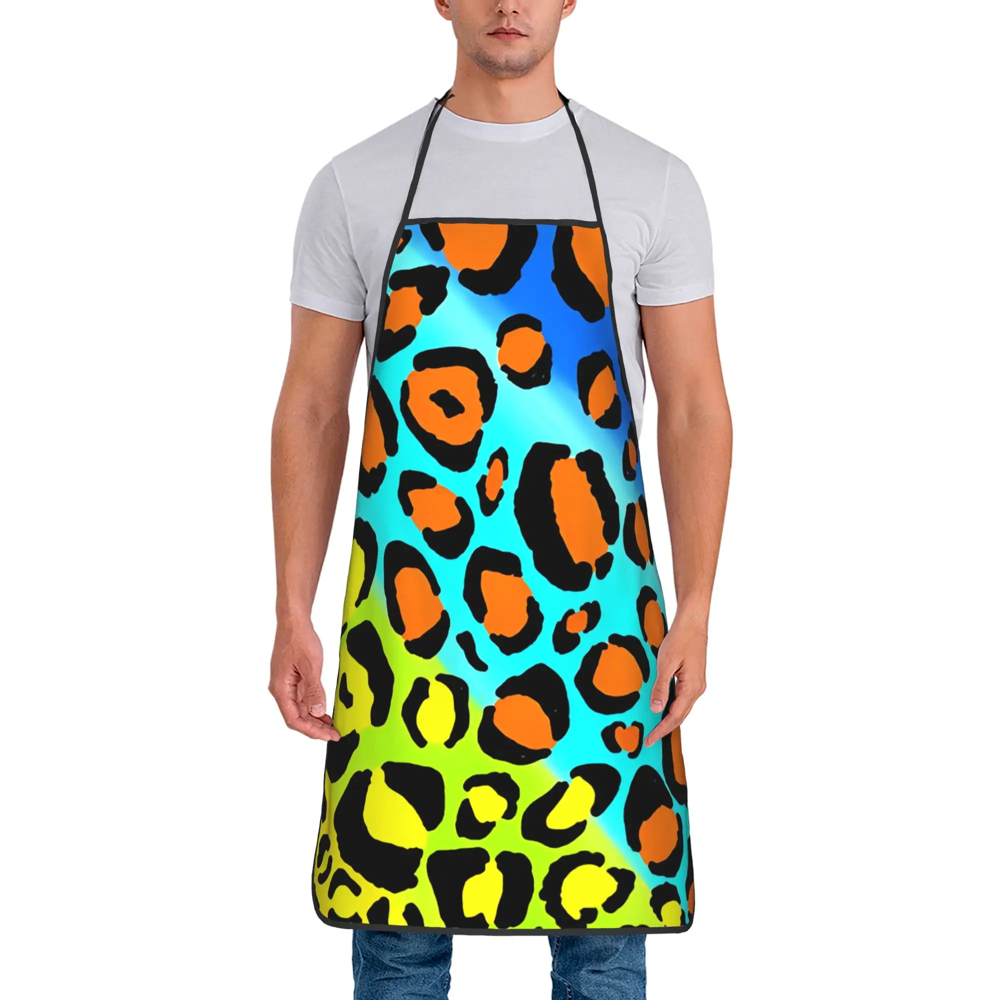 Rainbow Leopard Apron  Restraunt Manicure Kitchen Accessories Custom Household Aprons without Pocket