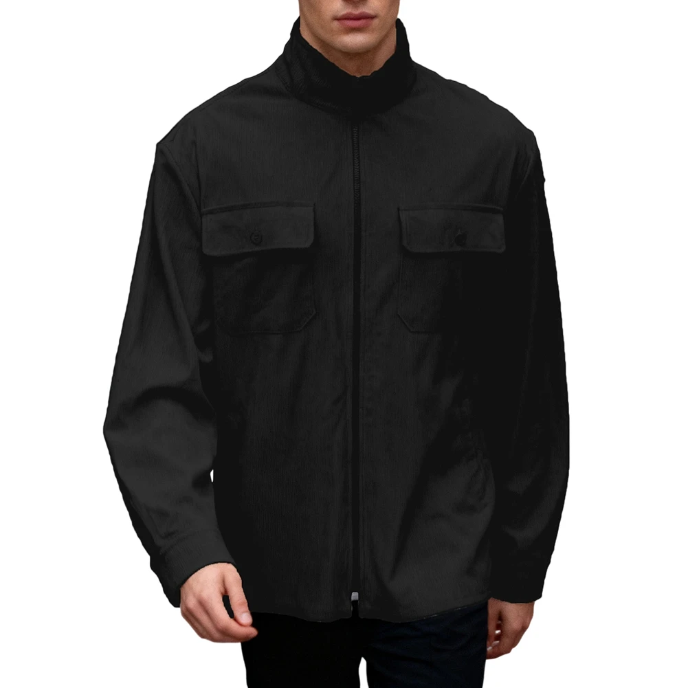 Workwear Coat Stand Collar Jacket Commute Office Stand-neck Design Long Sleeve Solid Color Pattern Regular Length