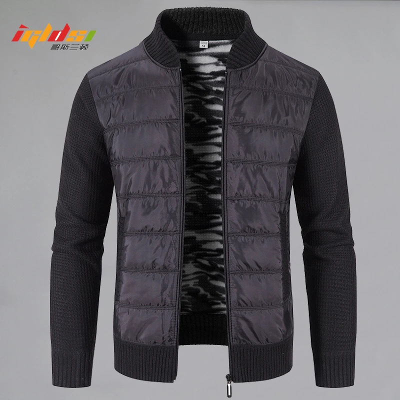 

New Men's Winter Thick Fleece Cardigan Single-Breasted Fashion Knit Sweatercoat Stitching Stand Outwear Jackets Plus Size 3XL