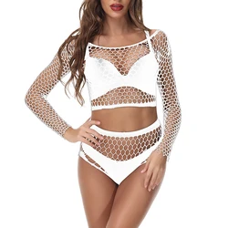 Cover Up Net Top with Panties Exotic Sets Sexy Lingerie Women's Lenceria porn Beachwear Hollow 7 Color Clubwear Bikini Suits