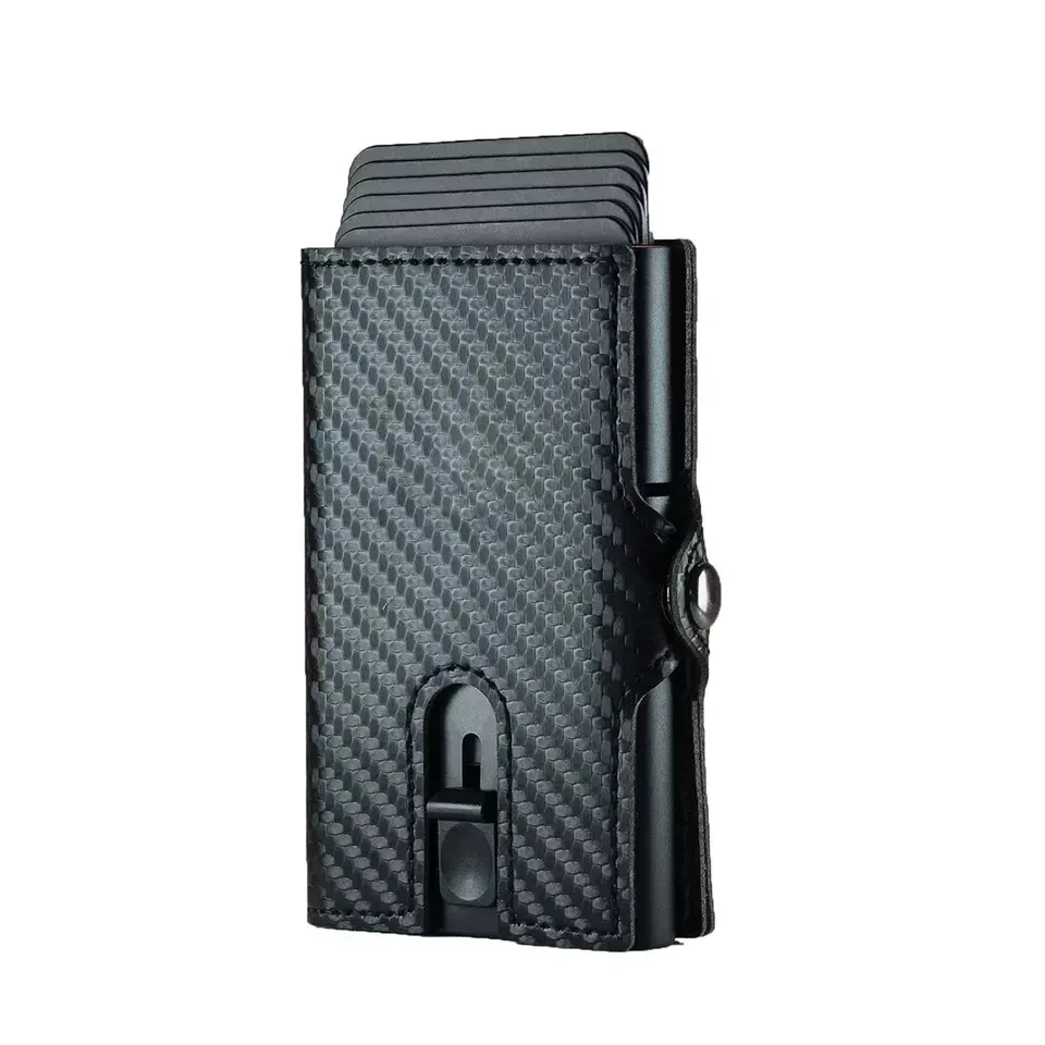 

Men Business Rfid Wallet Slim Carbon Fiber Wallet Metal ID Credit Card Case Money Bag with Zipper Pocket