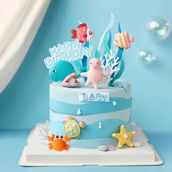 Octopus Turtles Fish Cake Topper Decor Mermaid Birthday Cake Decor 1st First Birthday Party Decor Kids Baby Shower Cake Gifts