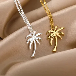 Fashion Coconut Tree Pendant Necklace for Women Stainless Steel  Palm Necklace Bohemian Jewelry Summer Beach Party Gift