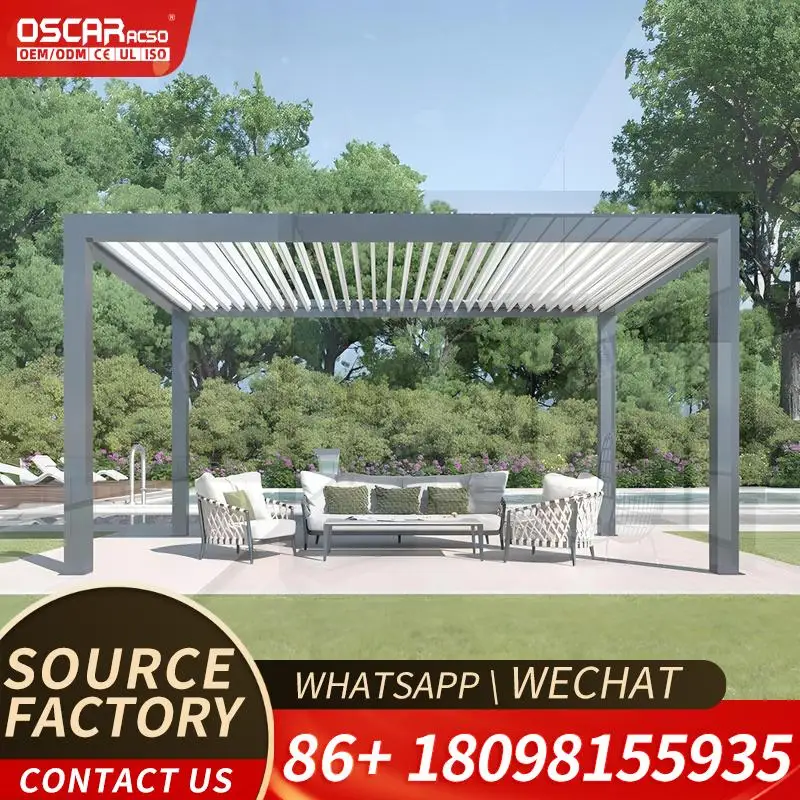 3x5 Outdoor Bioclimatic Aluminum Structure with Motorized Louvers Frameless Sliding Glass Enclosure for Gardens Patios Backyards