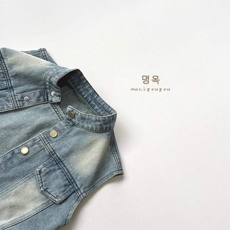 Spring New Children Vintage Denim Vest Jacket Toddler Boys Casual Versatile Tops Fashion Girls Sleeveless Vest Coat Kids Clothes