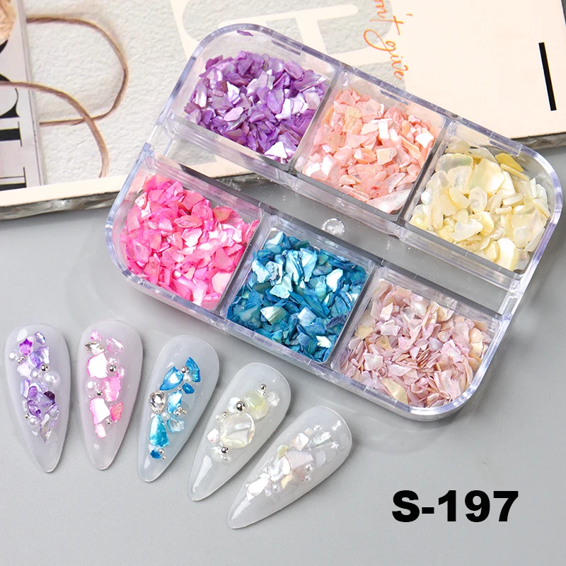 Pearlescent Abalone Shell Nail Glitter Flakes 3D Colorful Irregular Fragments  Stone Nail Art Decoration DIY Summer Manicure