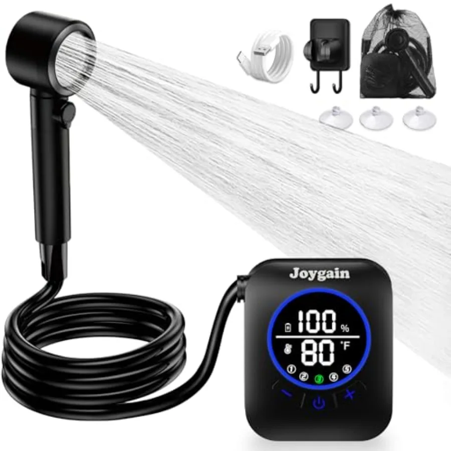 

Portable Camping Shower with 8000mAh Rechargeable Battery - Lightweight Outdoor Shower Pump with 2.5m Hose Hook and Suction Cup