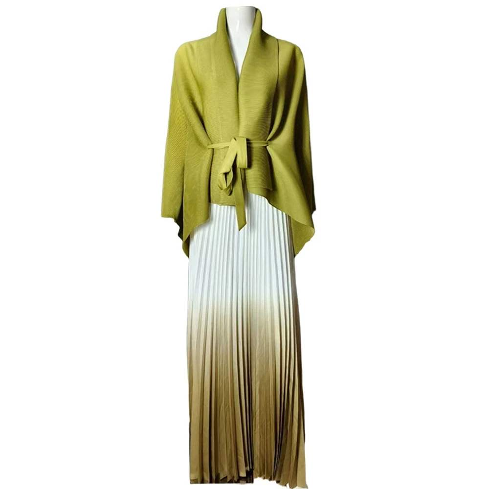 Rockanzug in Übergröße für Damen, Sommer, schmal, zweiteilig, langer Rock, plissiertes Oberteil, Faltenrock-GZXX1022