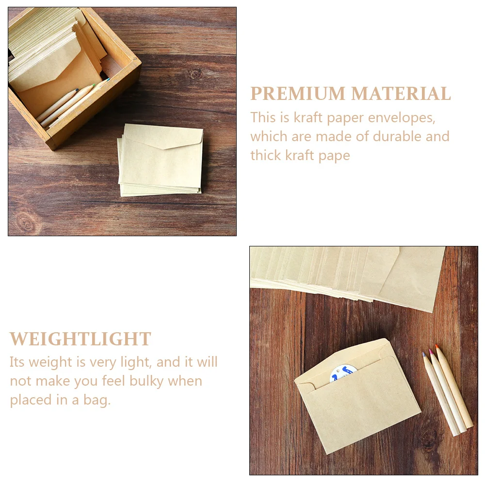 

100pcs Vintage Envelope Classic Kraft Storage For Gift Cards Letters Business Blank Paper Brown Tear Resistant File Bag