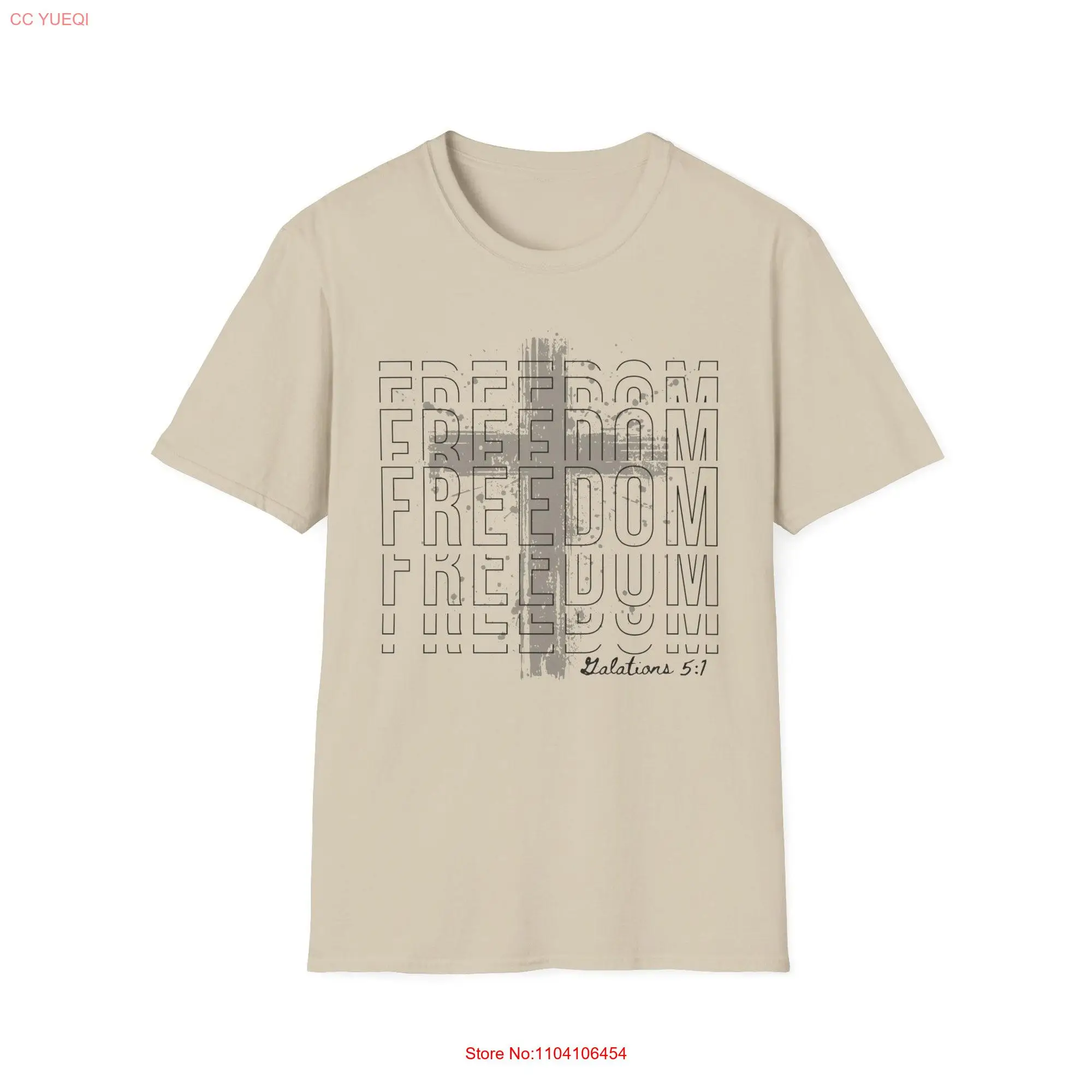 Freedom Galations 5 1 Bible verse cross christian T Shirt softstyle long or short sleeves