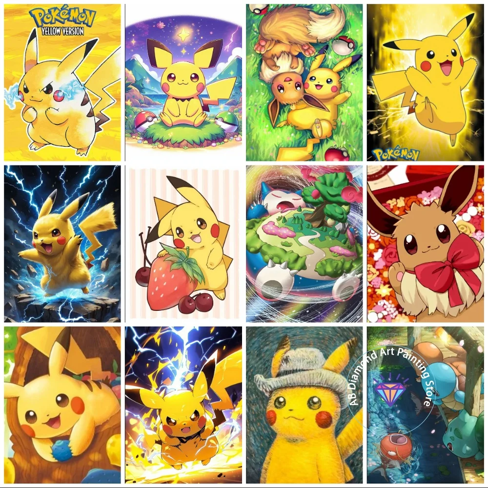 

Pikachu Eevee Anime Cartoon AB Diamond Painting Kit Square Round Diamond 5D DIY Mosaic Handmade Art Exquisite Gift Home Decor