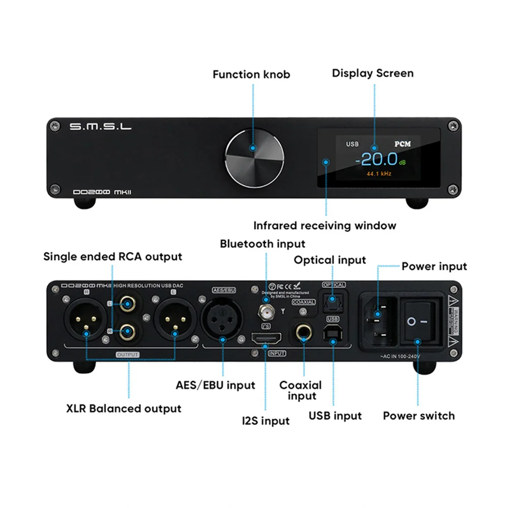 SMSL DO200 MKII Fone de ouvido HiFi Áudio, DAC ES9068AS * 2, XMOS, XU316, Bluetooth 5.1, MQA decodificação completa, OPA1612 * 5 Op Amp, DSD512, decodificador de CD