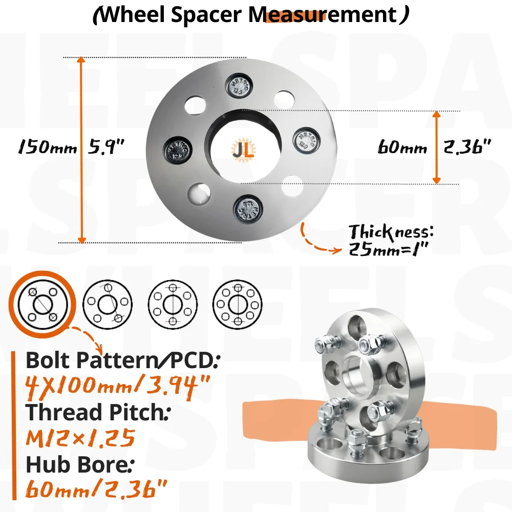 PCD 4X100 Hub Bore 60MM M12X1.25 Forged for Nissan Note E11 E12 for Nissan March/Micra K12 K13 Car 4 Lug Wheel Spacers Qty(2)