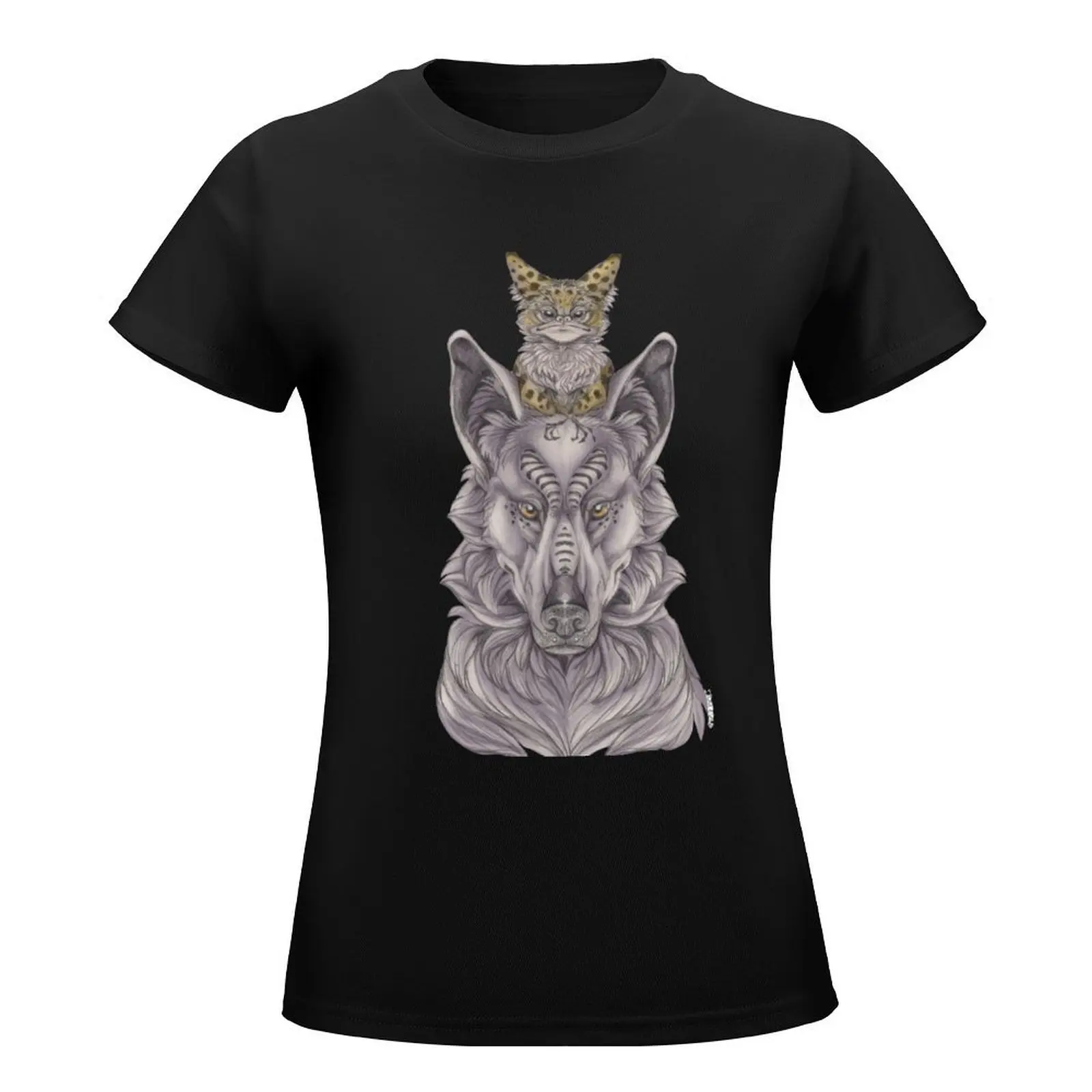 Cat and Wolf T-Shirt plus size tops quick-drying heavyweights animal print tight shirts for Women