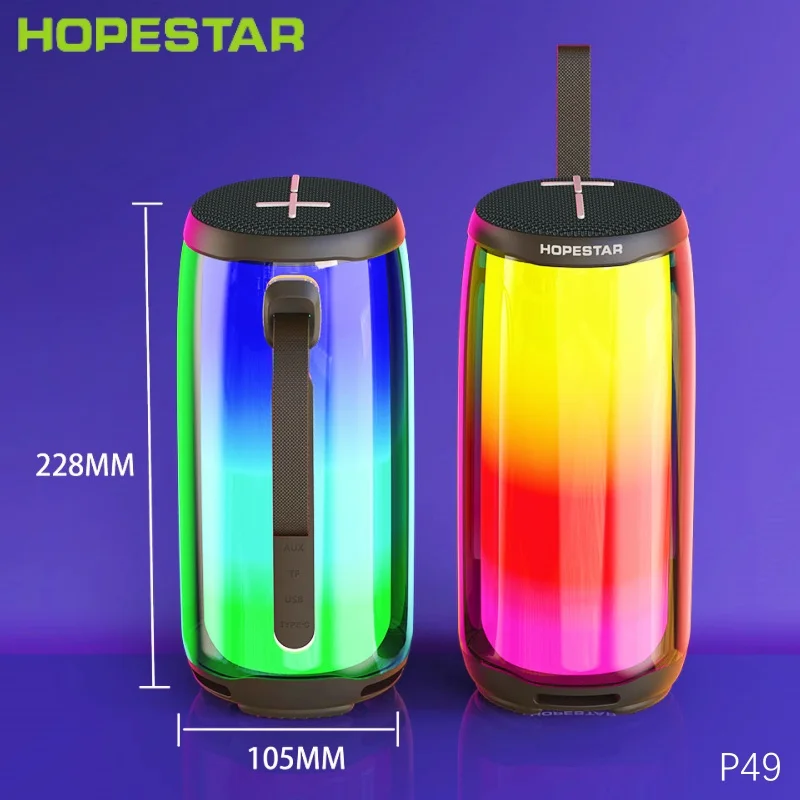 

Wireless Bluetooth Speaker Pulse LED Flash Light Waterproof Audio Outdoor Party Soundbox TWS Paired Stereo Surround HOPESTAR P49